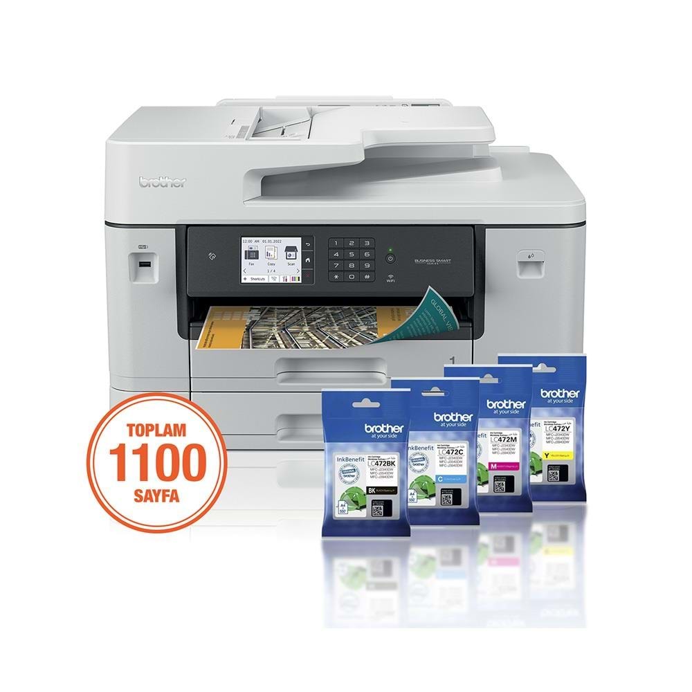 BROTHER A3/A4 Renkli MFC-J3940DW Yazıcı Tarayıcı Fotokopi USB 2.0,Ethernet,Kablosuz
