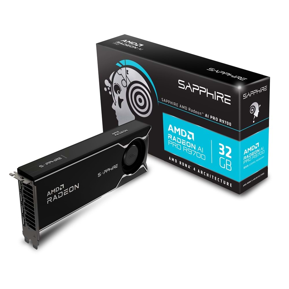 SAPPHIRE 32GB AI PRO R9700 32358-01-20G GDDR6 256bit 4X-DP PCIE 4.0 YAPAY ZEKA EKRAN KARTI