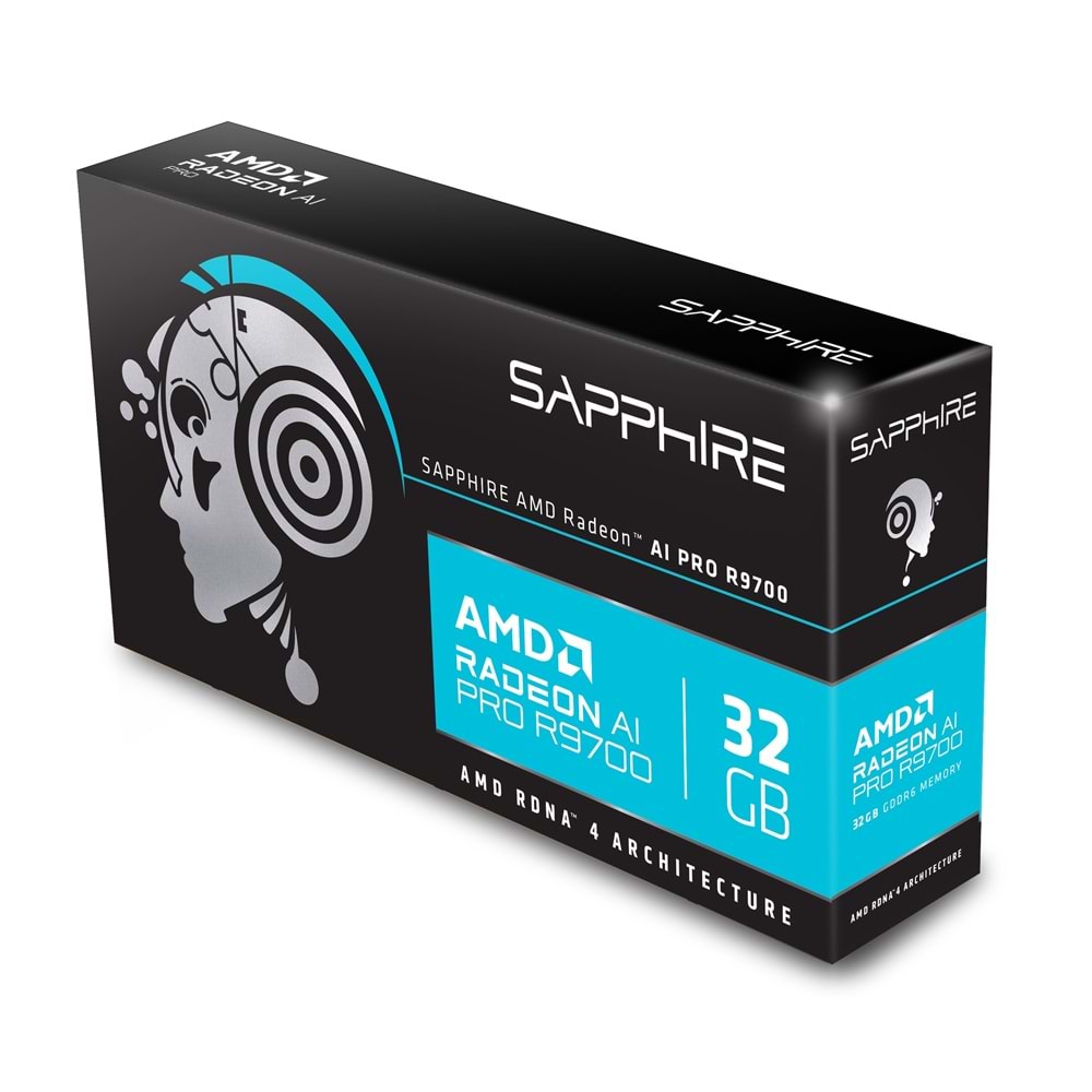 SAPPHIRE 32GB AI PRO R9700 32358-01-20G GDDR6 256bit 4X-DP PCIE 4.0 YAPAY ZEKA EKRAN KARTI