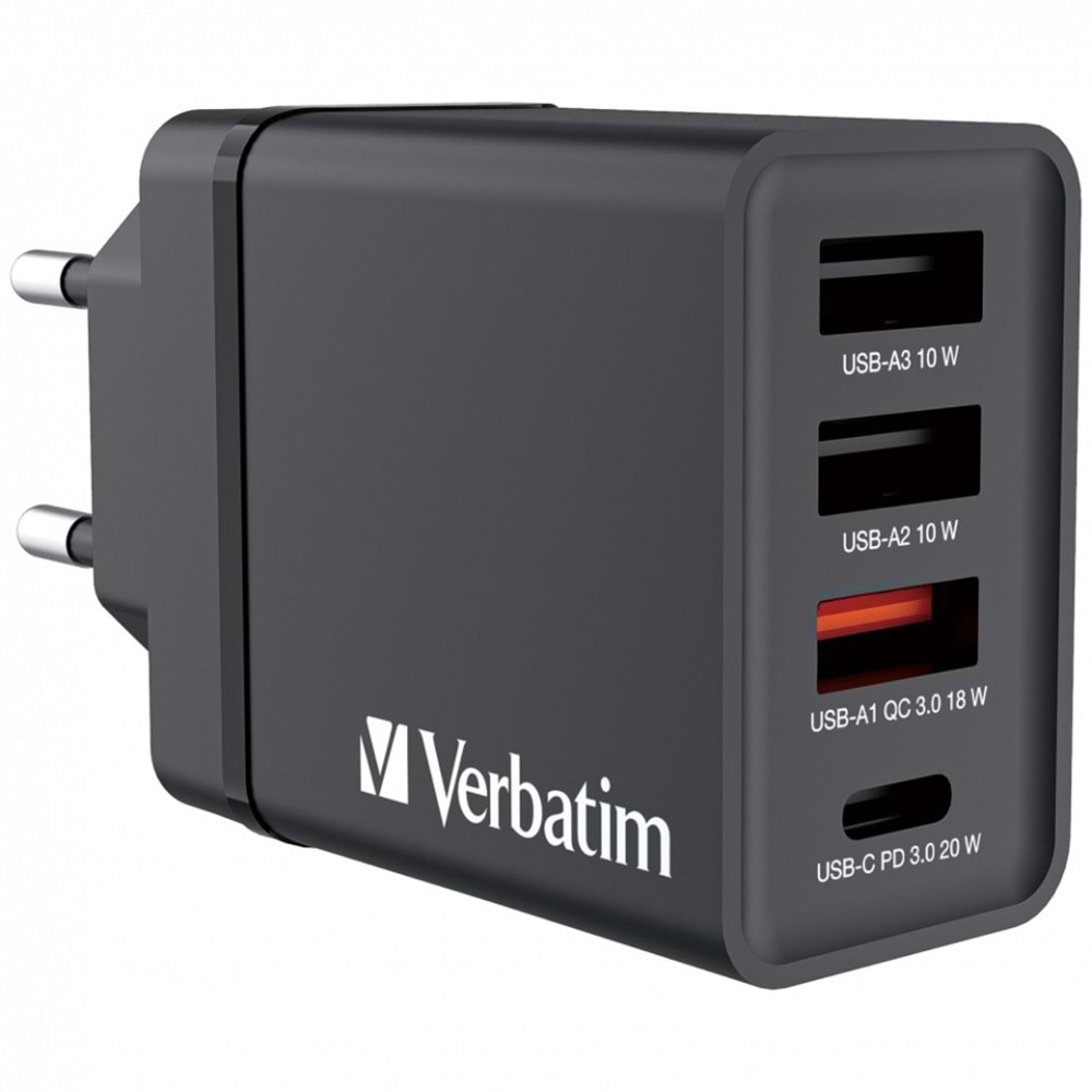 VERBATIM CHR-30EU1 30W 4 Bağlantı Noktalı USB Duvar Şarj Cihazı - Siyah