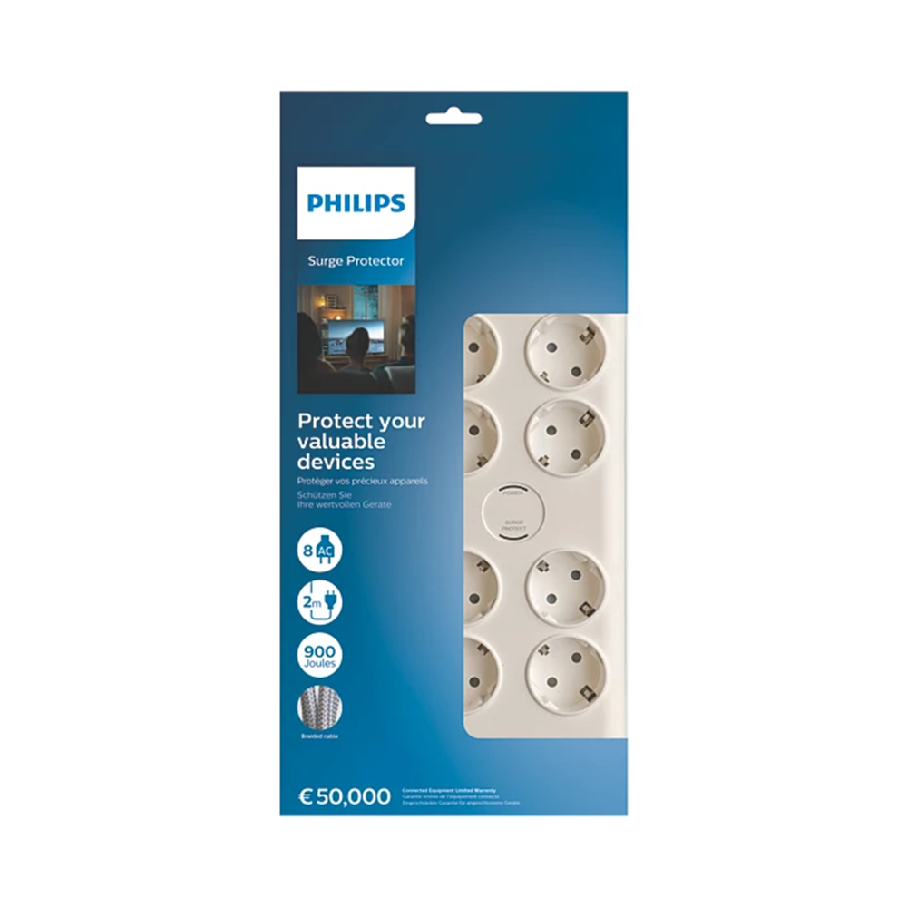 PHILIPS 8-li SPN7080WA/62 900 Joules Akım Koruma Prizi Beyaz