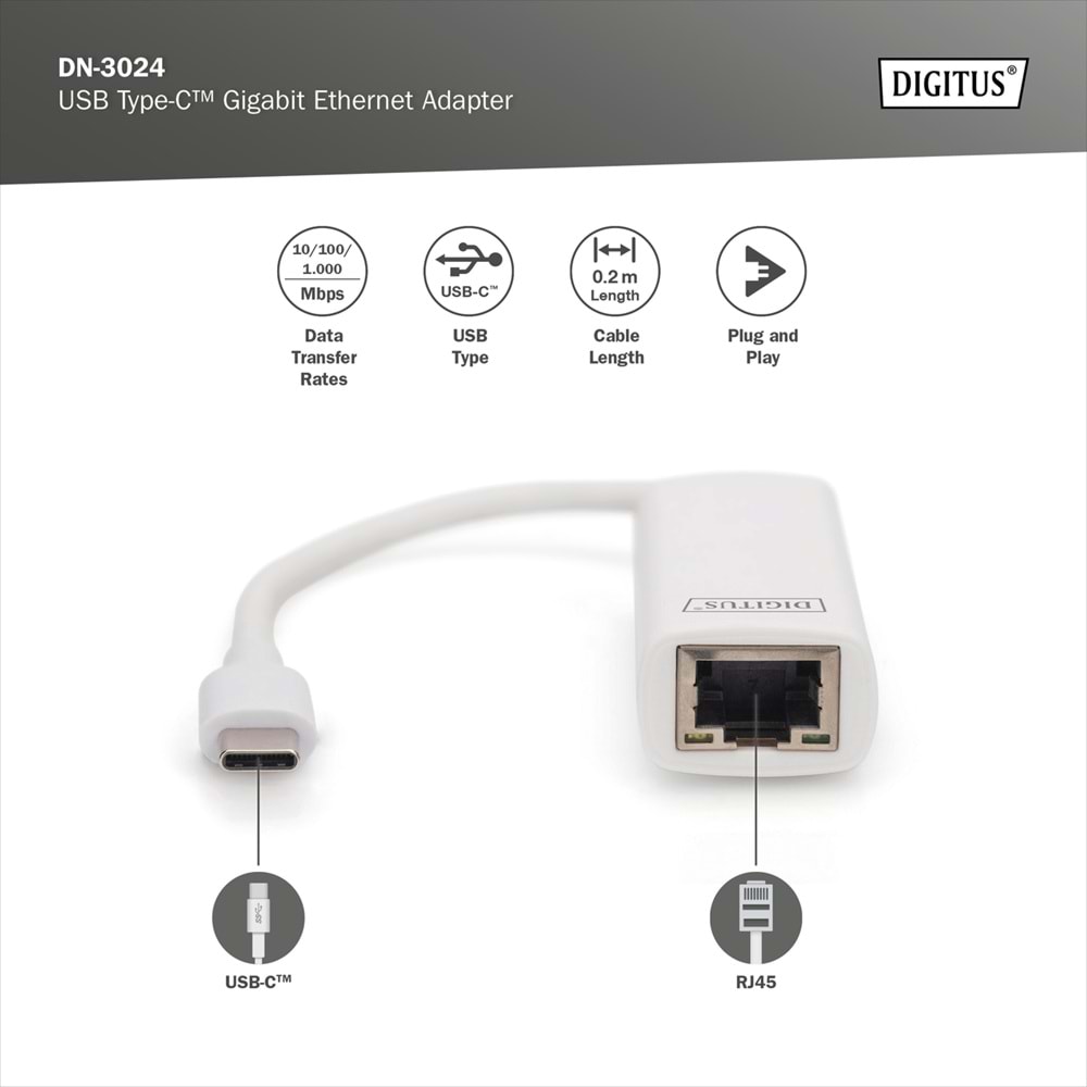 DIGITUS USB-C Gigabit Harici Ethernet (DN-3024)
