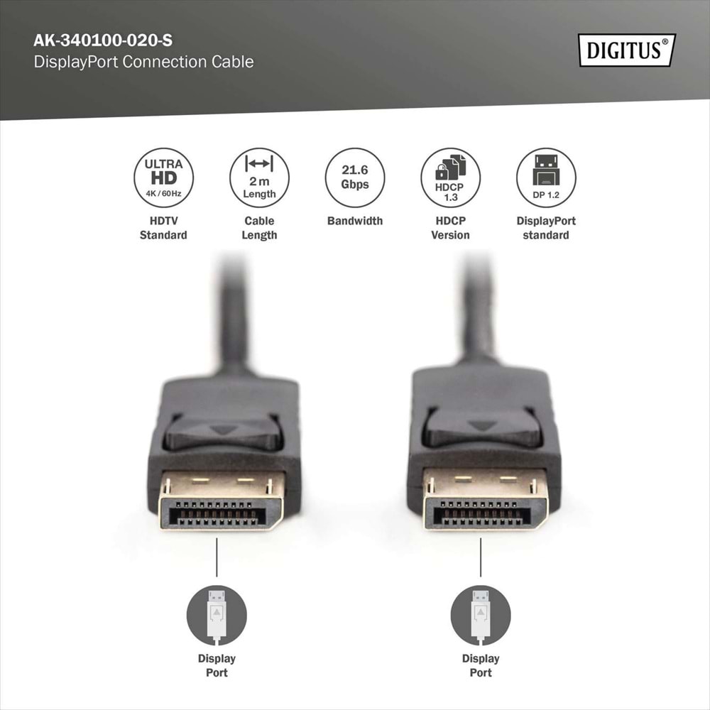 DIGITUS DP Görüntü Kablosu 2m (AK-340100-020-S)