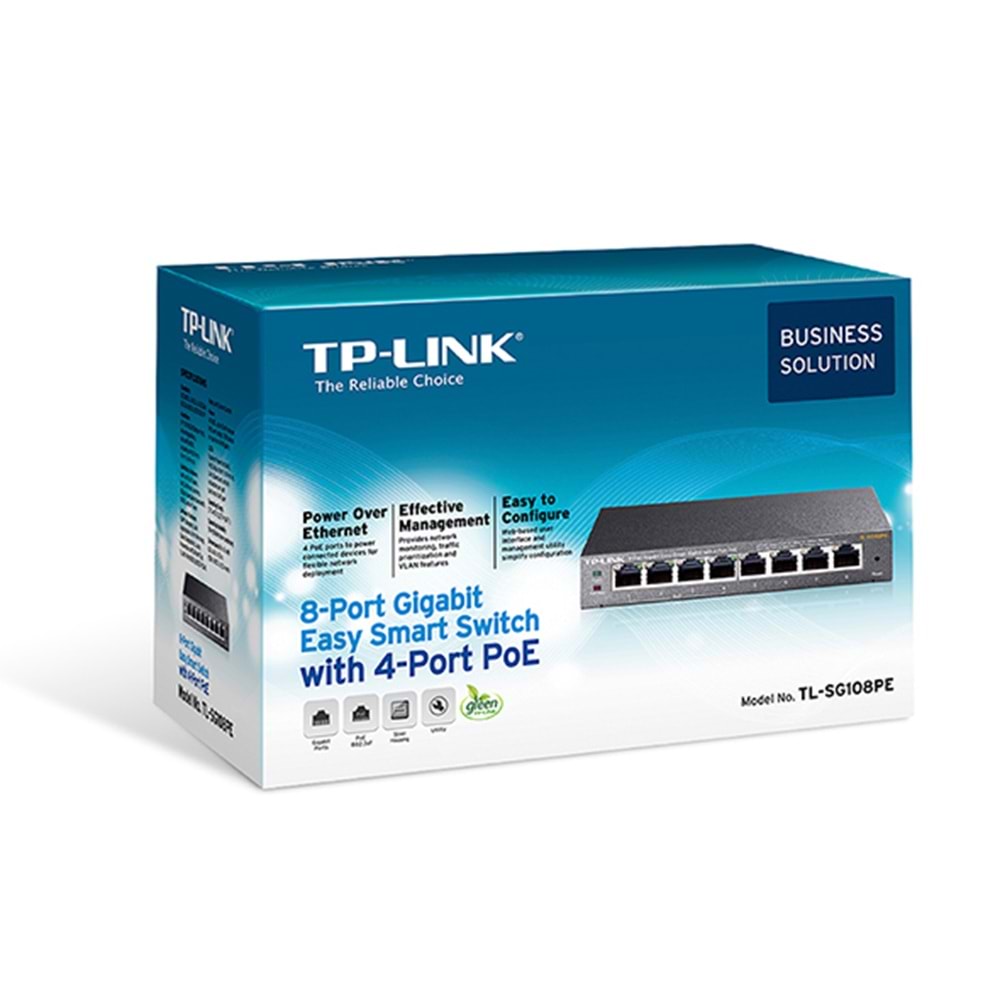 TP-LINK 8port / 4port PoE 65W Gigabit Yönetilebilir Switch TL-SG108PE