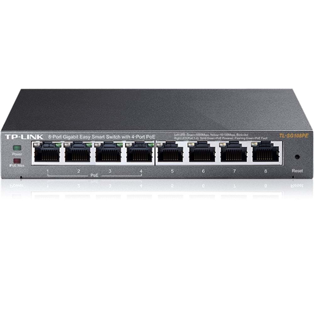 TP-LINK 8port / 4port PoE 65W Gigabit Yönetilebilir Switch TL-SG108PE