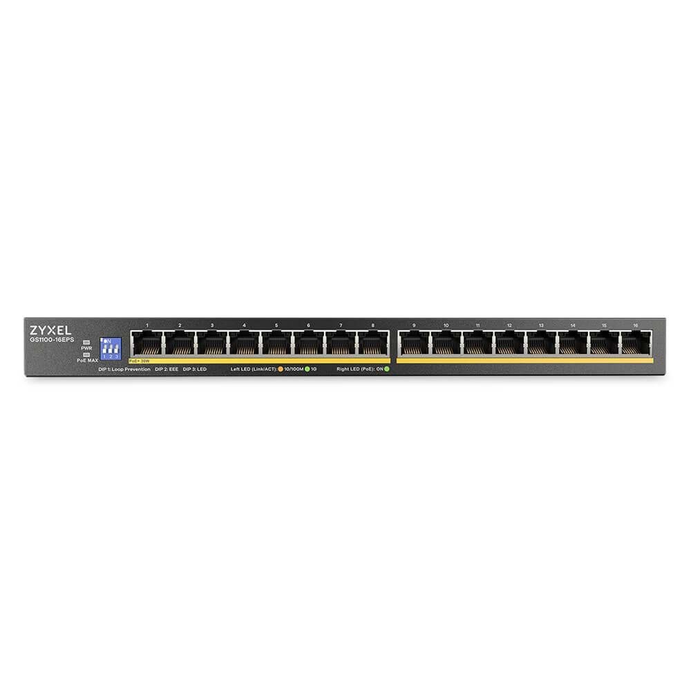 ZYXEL 16port PoE 135W Gigabit Yönetilemez Switch GS1100-16EPS