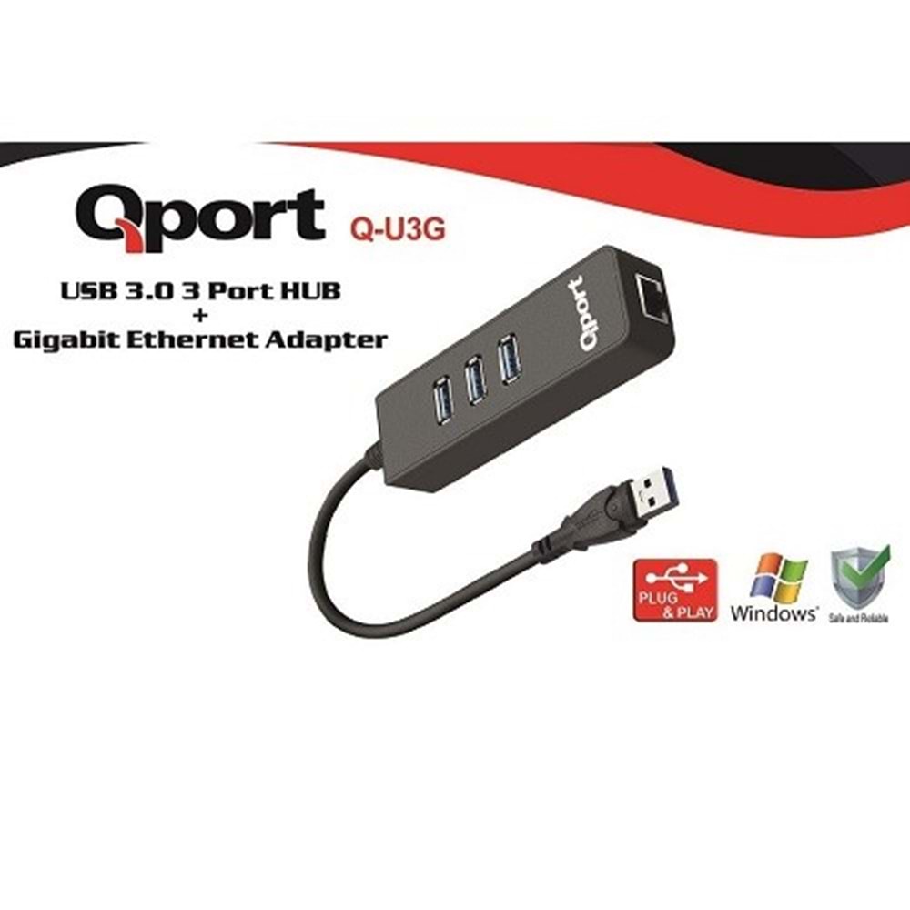 QPORT Q-U3G Gigabit USB 3.0 Ethernet Çoklayıcı Hub