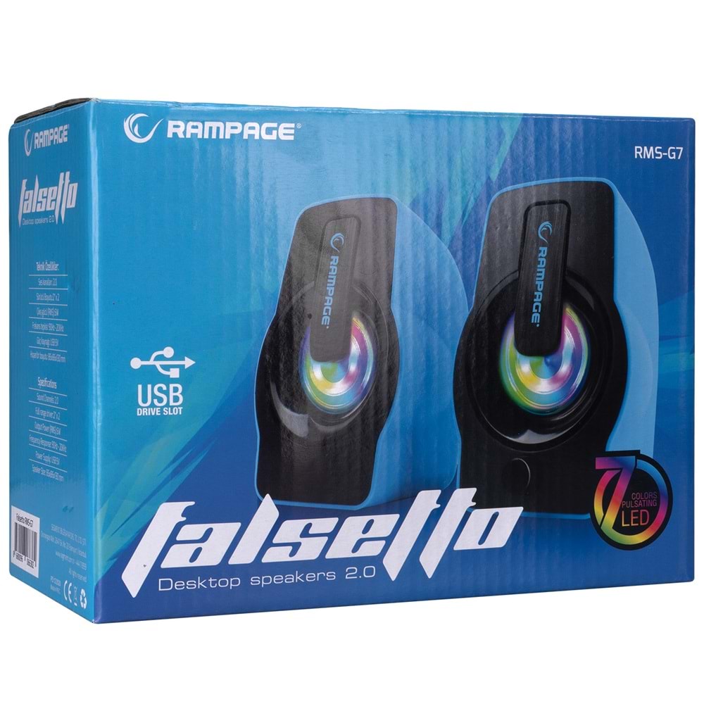 RAMPAGE RMS-G7 Falsetto 1+1 USB Mavi 6w Hoparlör RGB Ledli
