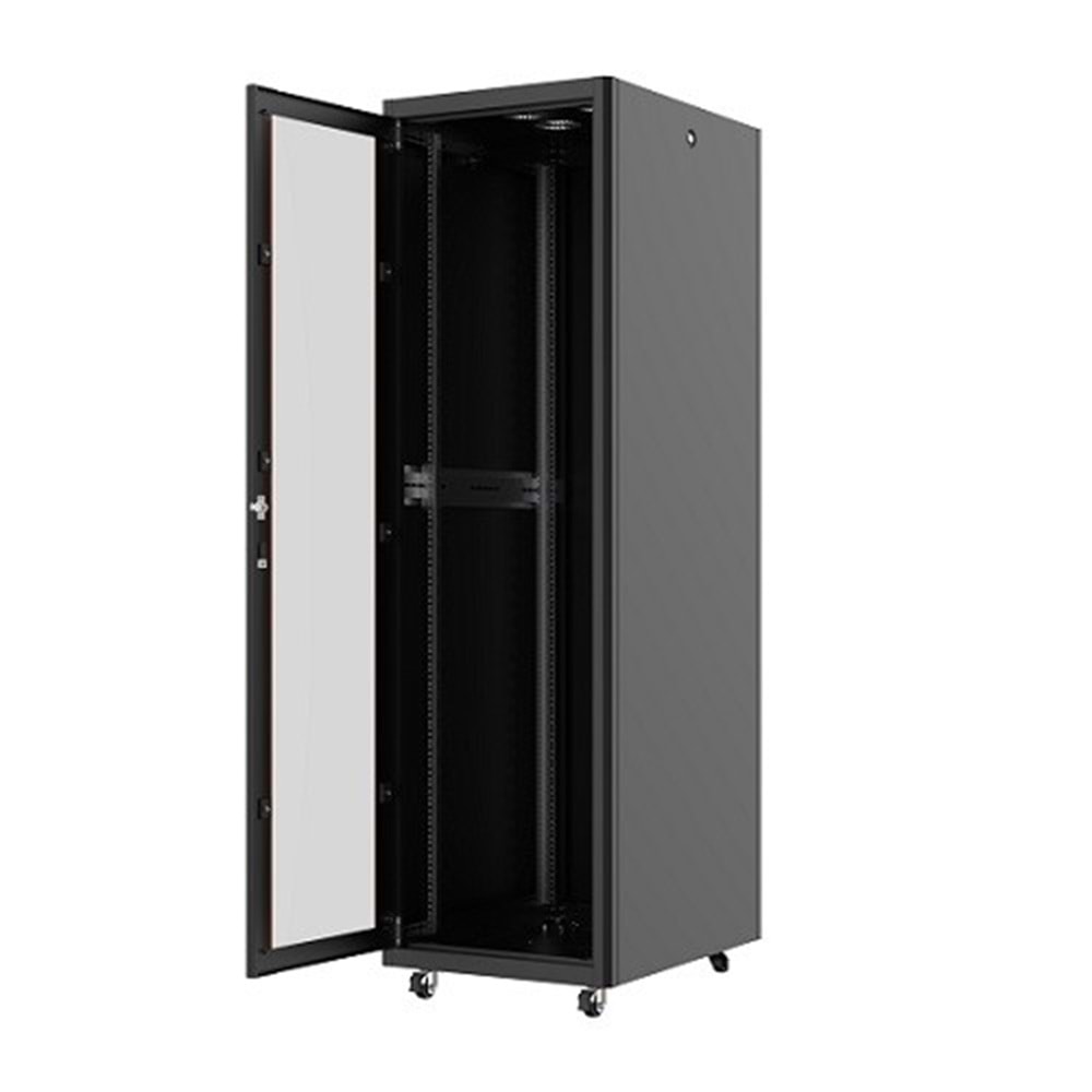 AGER 26U 600x800mm Dikili Tip Siyah Kabinet Agena AG-VB26U6080S1 Cam Kapak