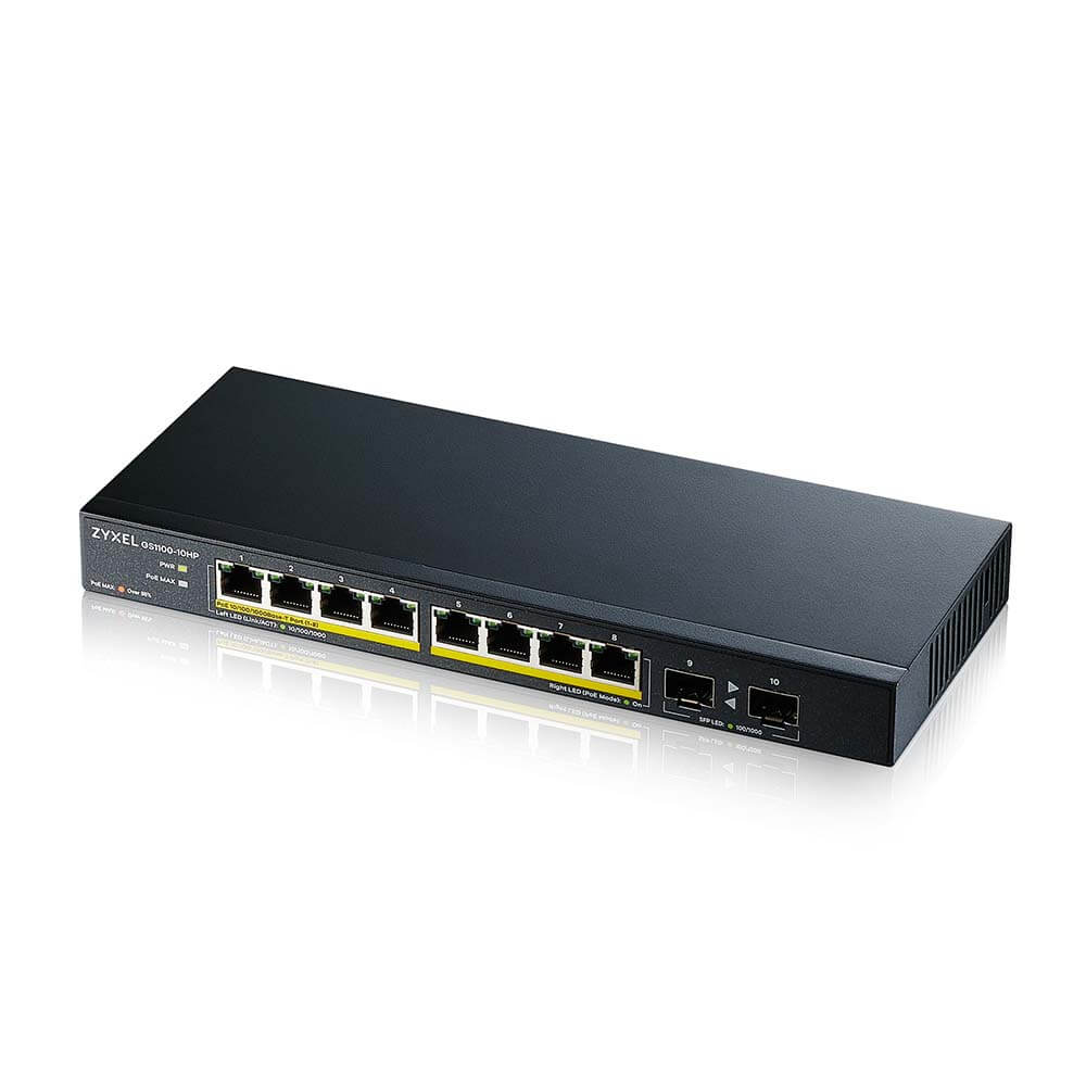 ZyXEL 8port PoE 130w 2-SFP Gigabit Yönetilemez Switch GS1100-10HP