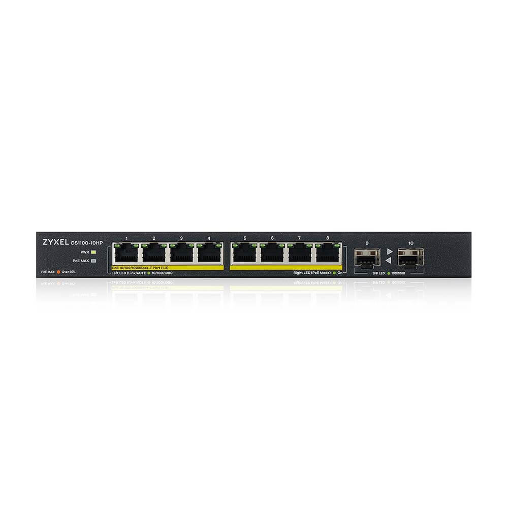 ZyXEL 8port PoE 130w 2-SFP Gigabit Yönetilemez Switch GS1100-10HP