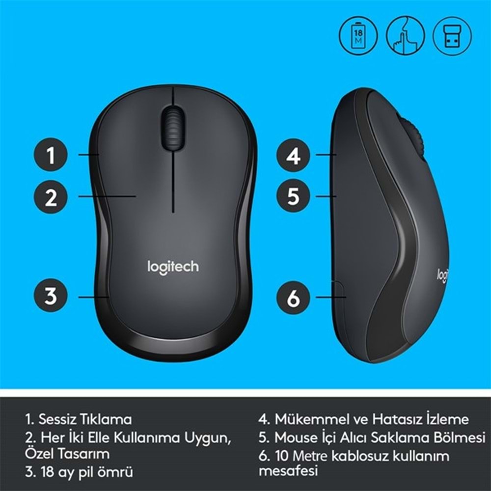 LOGITECH M220 Kablosuz Sessiz Gri/Siyah Mouse (910-004878)