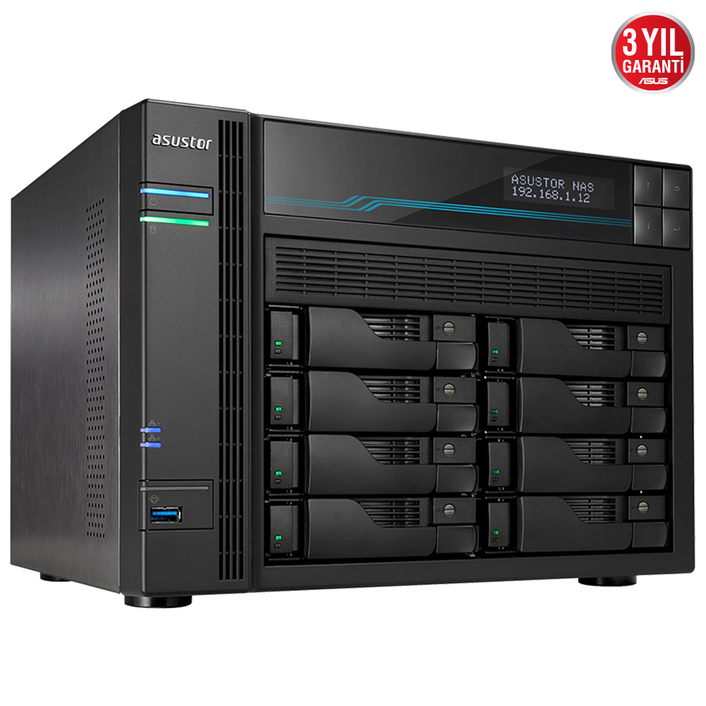 ASUSTOR 8diskli Atom QC-8GB RAM-2-10Gbe Nas Server AS6508T