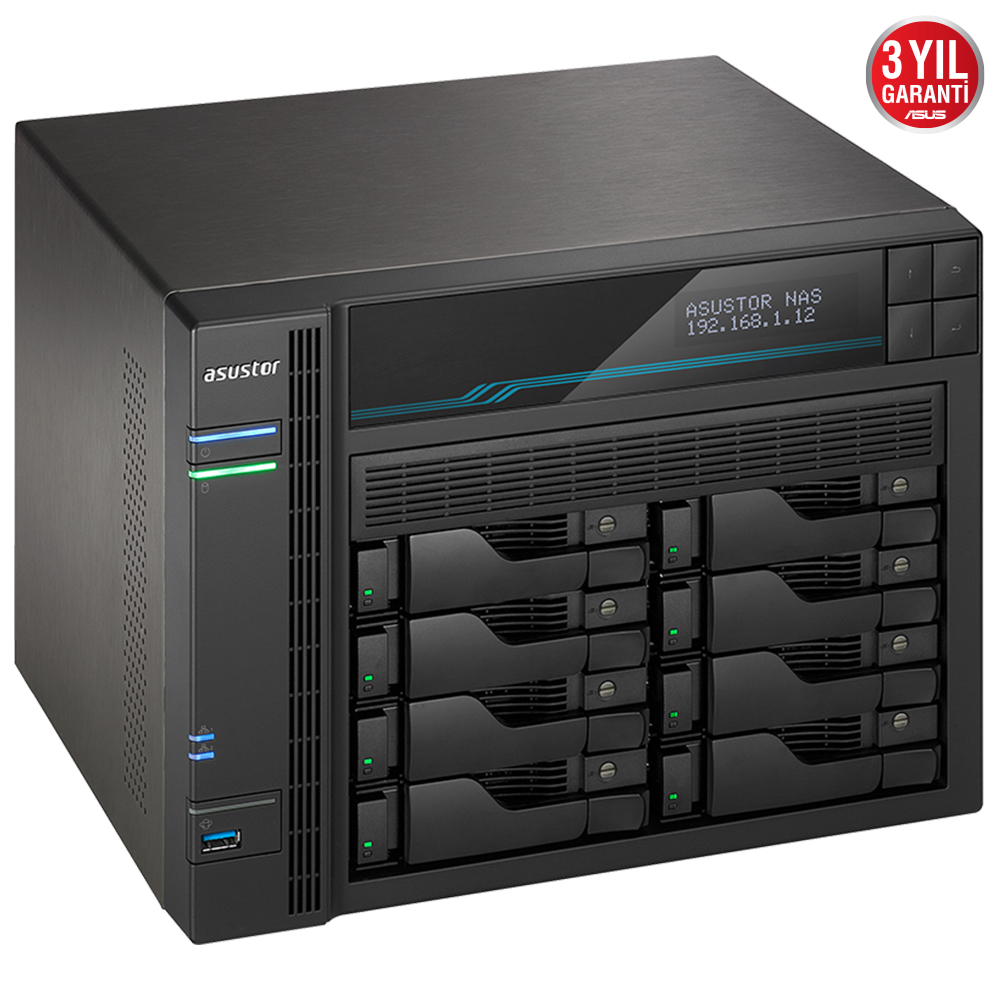 ASUSTOR 8diskli Atom QC-8GB RAM-2-10Gbe Nas Server AS6508T