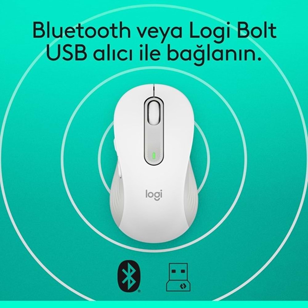 LOGITECH M650 Kablosuz + Bluetooth Beyaz Mouse (910-006238)
