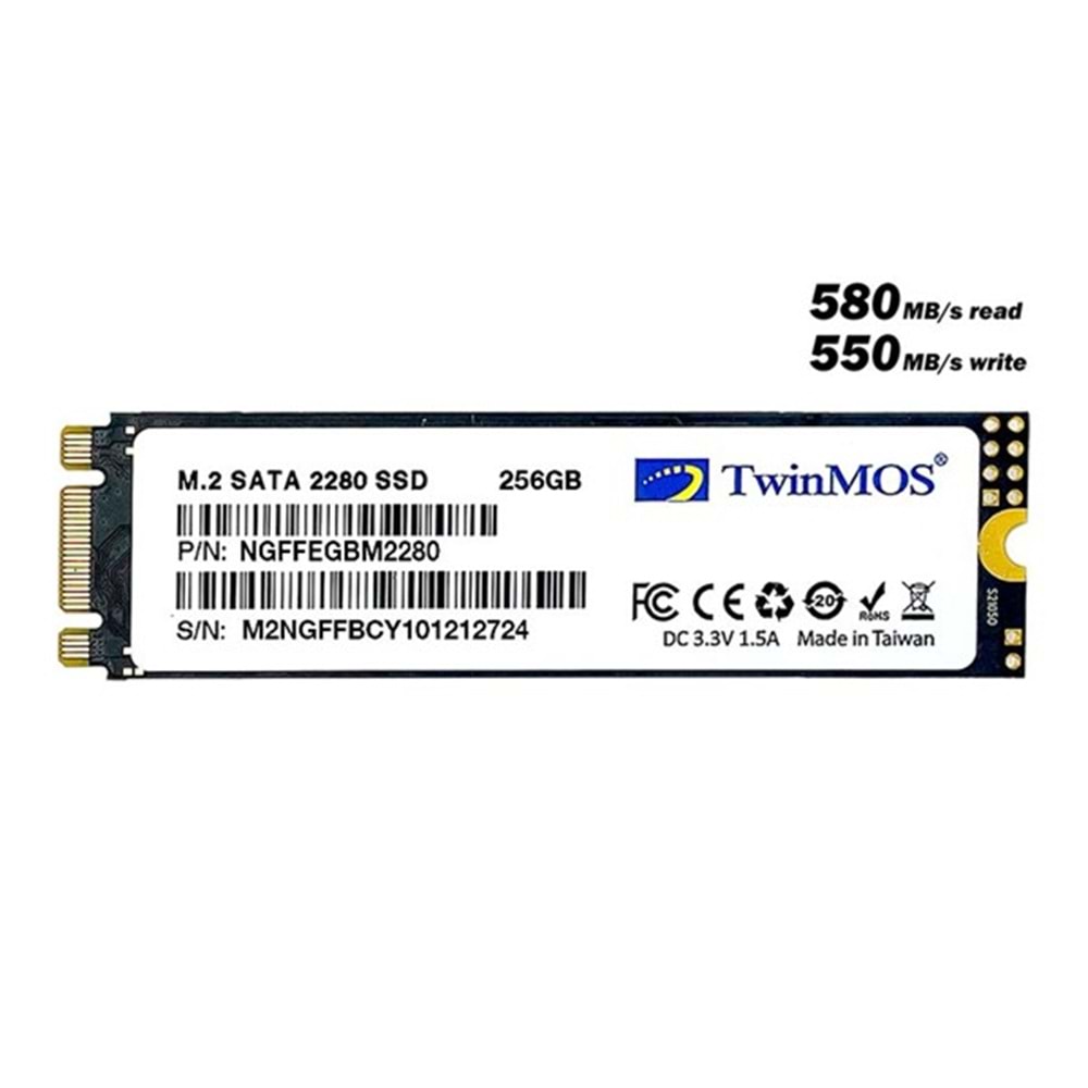 TWINMOS 256GB NGFFEGBM2280 580- 550MB/s M2 Sata Disk