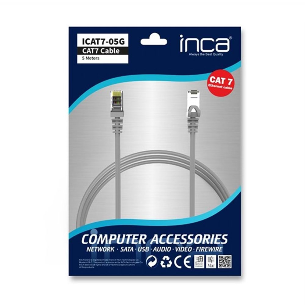 INCA 5metre CAT7 S/FTP ICAT7-05TG Gri Patch Kablo