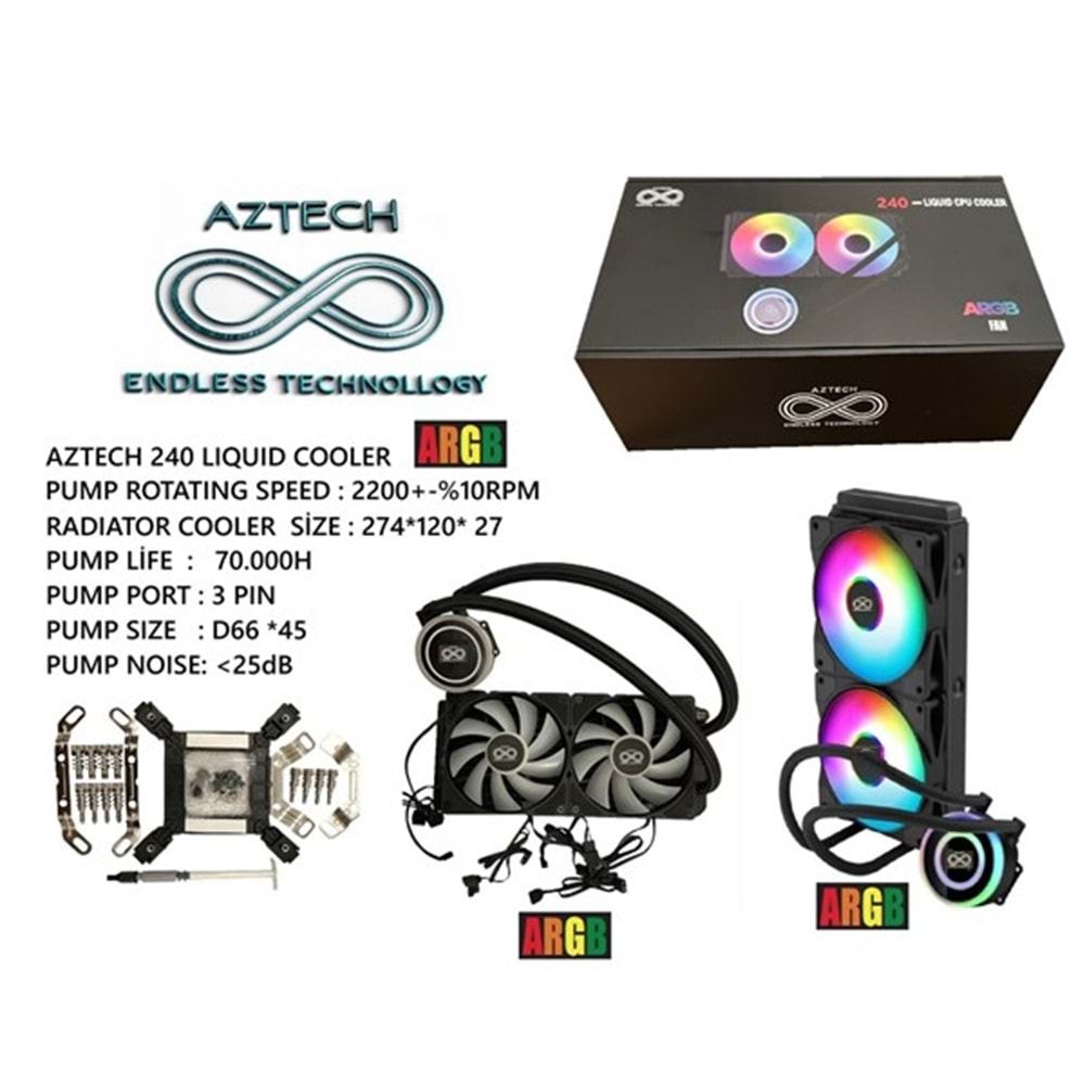 AZTECH 240mm LIQUID COOLING AZ240-1B ARGB Sıvı Soğutmalı AM5-1851p İşlemci Fanı