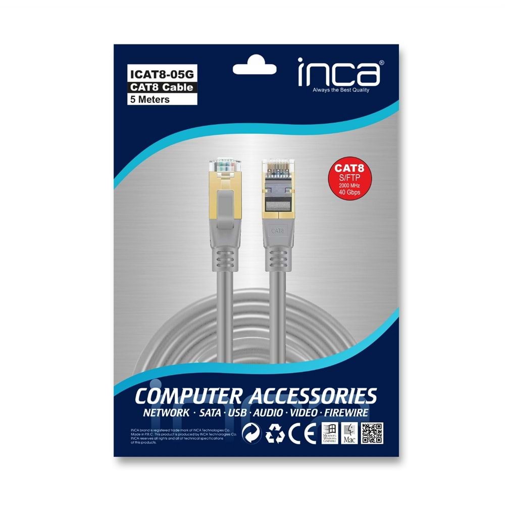 INCA 5metre CAT8 S/FTP ICAT8-05G Gri Patch Kablo