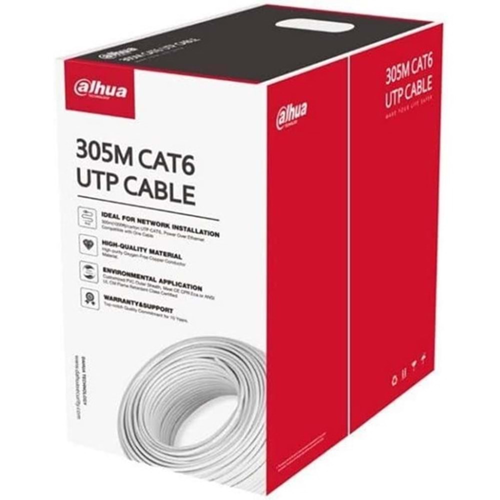 DAHUA 305metre CAT6 Utp 24AWG Beyaz Saf Bakır Kablo Halojen Free DH-PFM923I-6UN-C