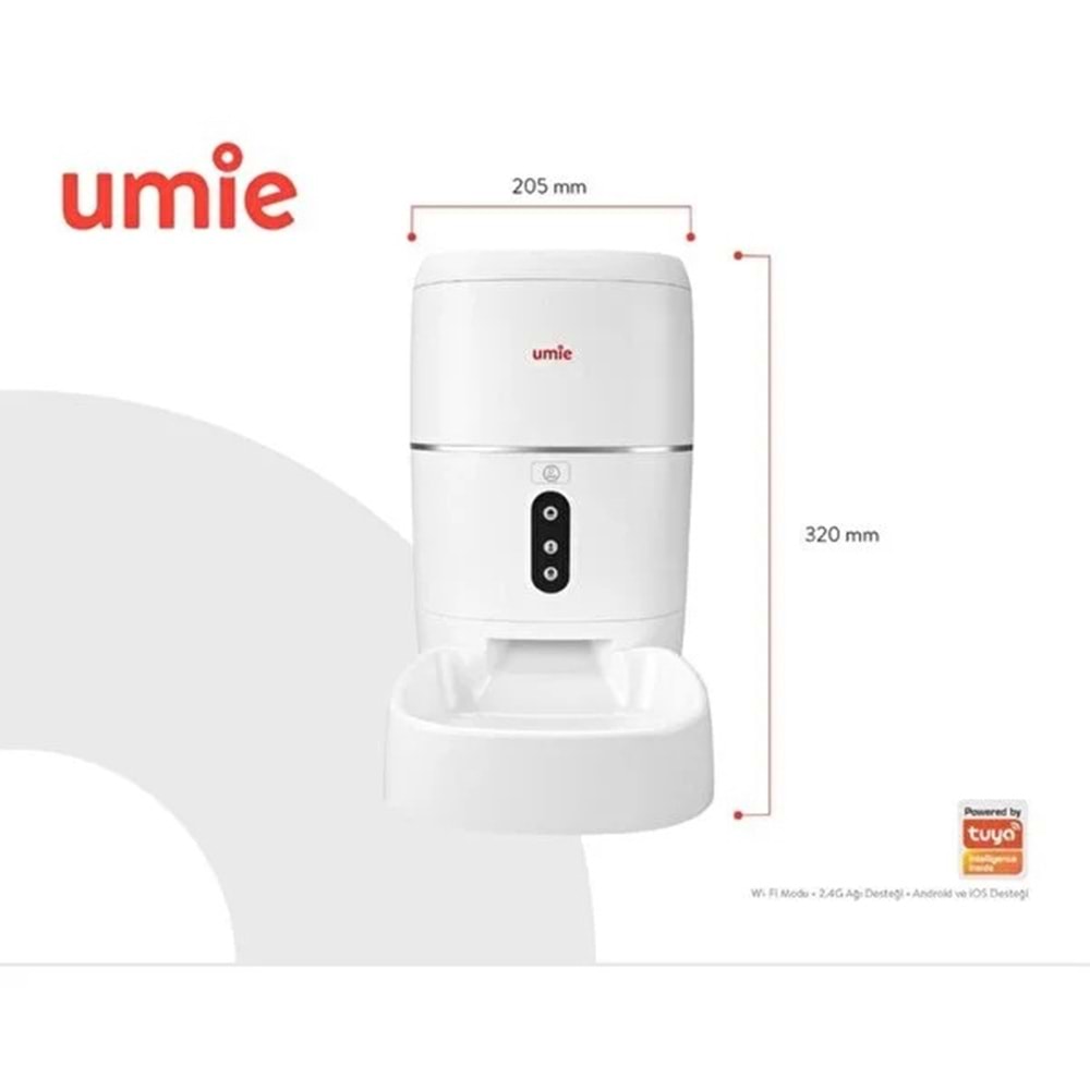 UMIE UM-PF2021A 6L Kapasiteli Sesli Mesaj Otomatik Yem Kabı Wifi+BT Tuya Destekli Kedi Köpek Besleyici