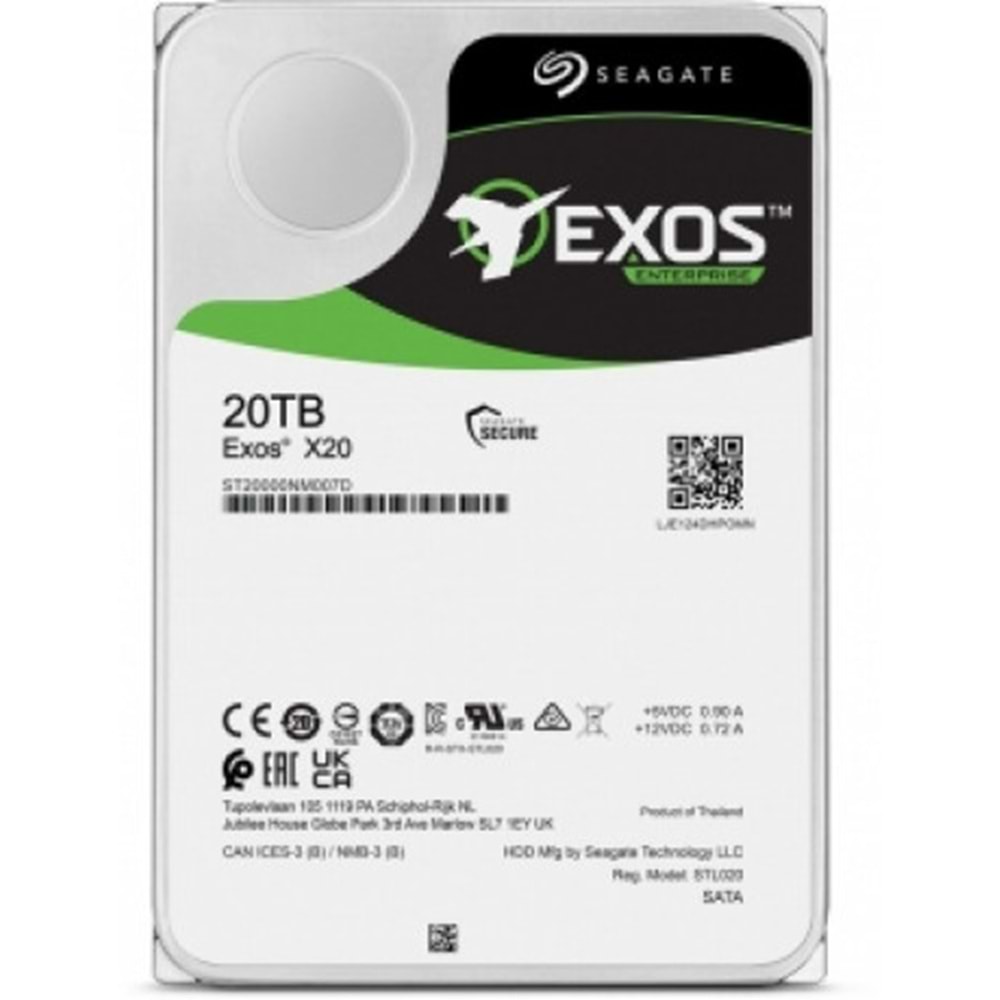 SEAGATE 20TB EXOS X20 ST20000NM007D 7200 RPM 256MB SATA-3 NAS ve Güvenlik Diski