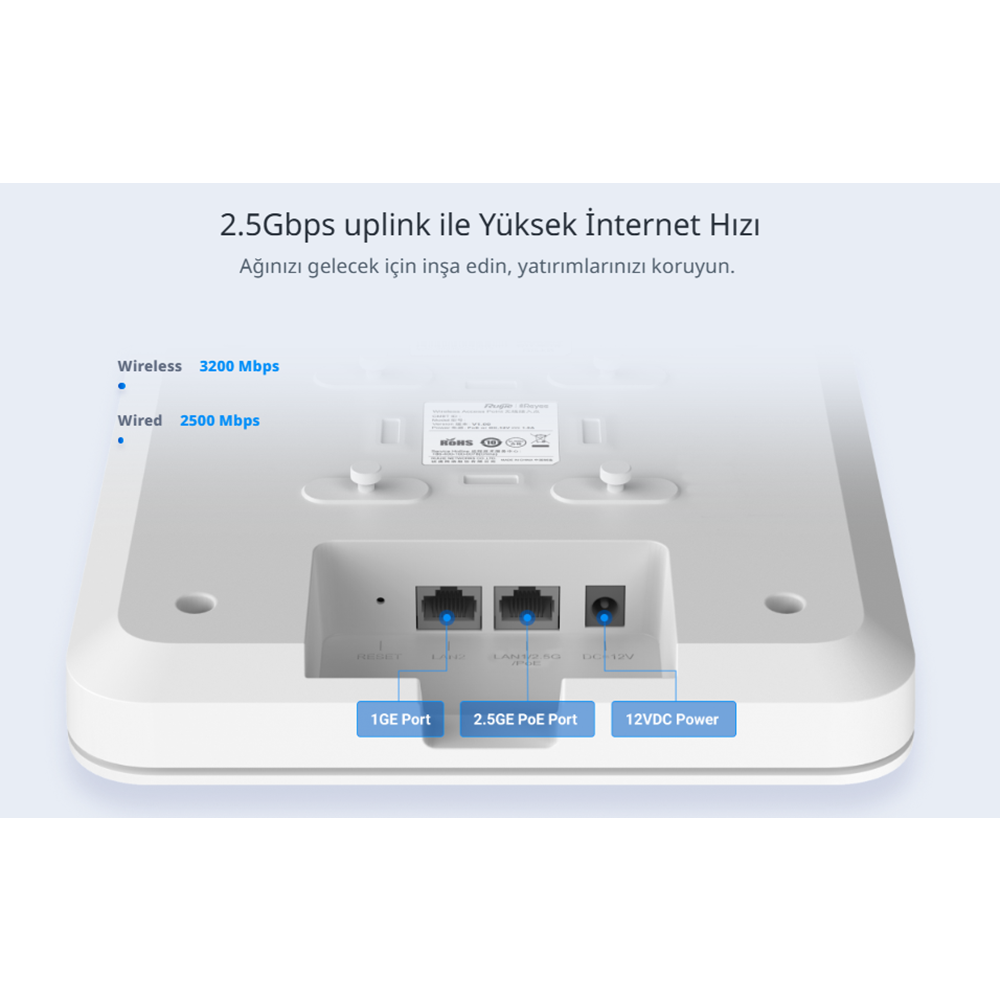 RUIJIE REYEE RG-RAP2260(G) AX1800 Dual Band Kurumsal Access Point PoE (Adaptör Yok)