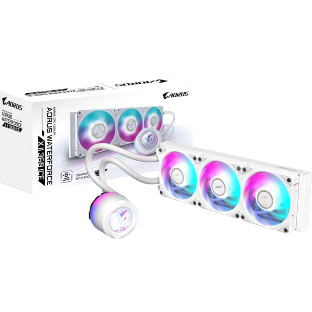 GIGABYTE 360MM LCD AORUS WATERFORCE X II 360 ICE ARGB AM5-1851p Sıvı Soğutmalı İşlemci Fanı Beyaz
