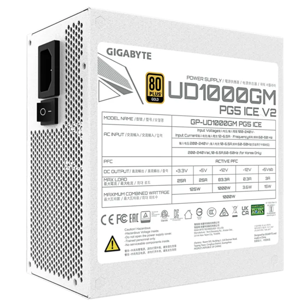 GIGABYTE 1000w 80+Gold GP-UD1000GM PG5 ICE Tam Modüler Power Supply Beyaz