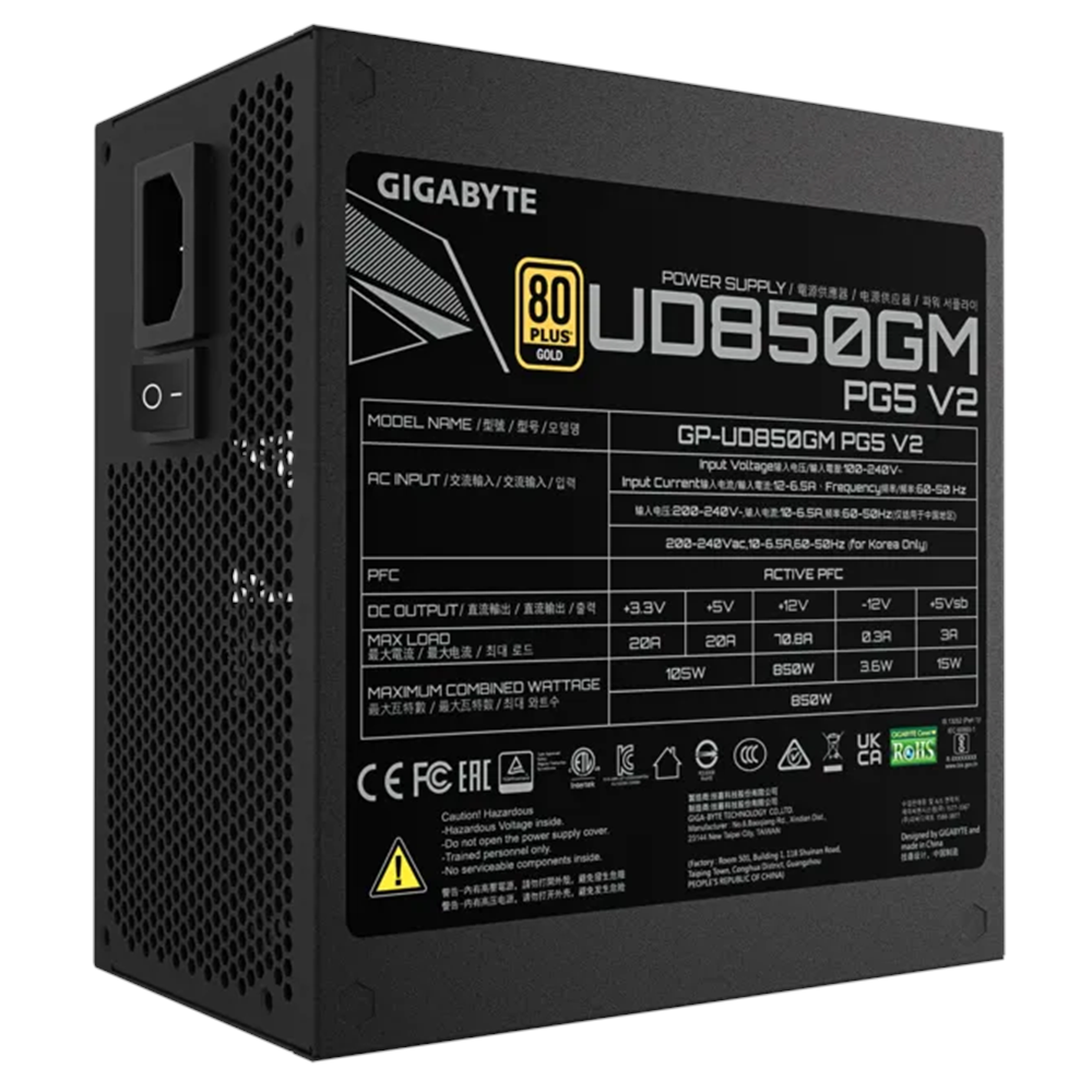GIGABYTE 850W 80+ Gold UD850GM Tam Modüler Power Supply