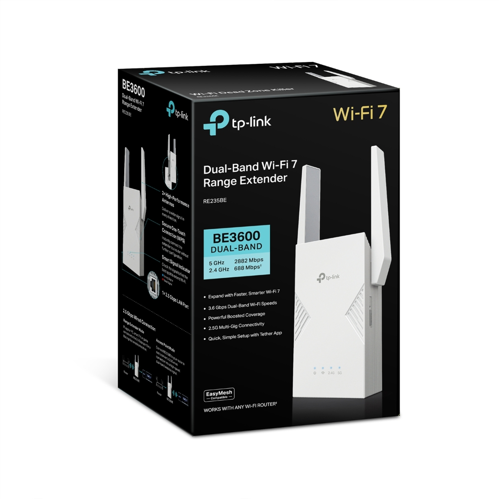 TP-LINK RE235BE WIFI7 BE3600 Çift Bant Menzil Genişletici Priz Tip