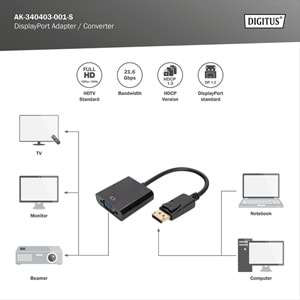DIGITUS DP-VGA Görüntü Adaptörü 0,15m (AK-340403-001-S)