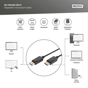 DIGITUS DP Görüntü Kablosu 2m (AK-340100-020-S)