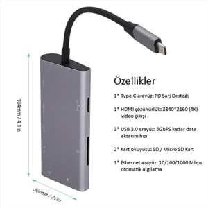 CODEGEN CDG-CNV40 Gigabit TypeC Ethernet Çoklayıcı Hub