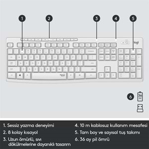 LOGITECH MK295 Kablosuz Q Trk Beyaz Klavye - Mouse Set (920-010089)