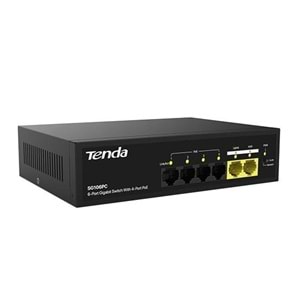 TENDA 6port-4port PoE 55w 2-Uplink Gigabit Yönetilemez Switch SG106PC