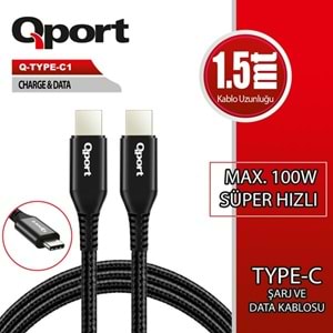 QPORT 1.5metre Q-TYPE-C1 TypeC Görüntü Kablosu