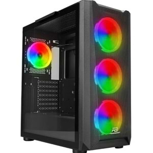 POWERBOOST VK-W001B Gaming Mid-Tower PC Kasası Siyah 360mm Soğutma Desteği