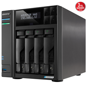 ASUSTOR 4diskli Celeron QC- 4GB RAM-2-2.5GbE Nas Server AS6704T