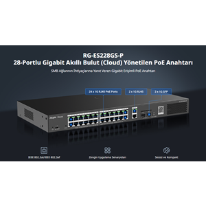 RUIJIE 24port PoE 370w 2-SFP Gigabit Yönetilebilir Switch RG-ES228GS-P