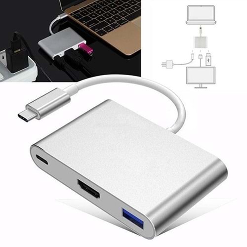 CODEGEN CDG-CNV39 0.15metre TYPE-C -HDMI_USB 3.0_TYPE-C Çevirici Adaptör Gümüş 1080p
