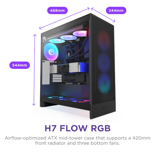 NZXT H7 FLOW 2024 CM-H72FB-R1 RGB Gaming EATX PC Kasası
