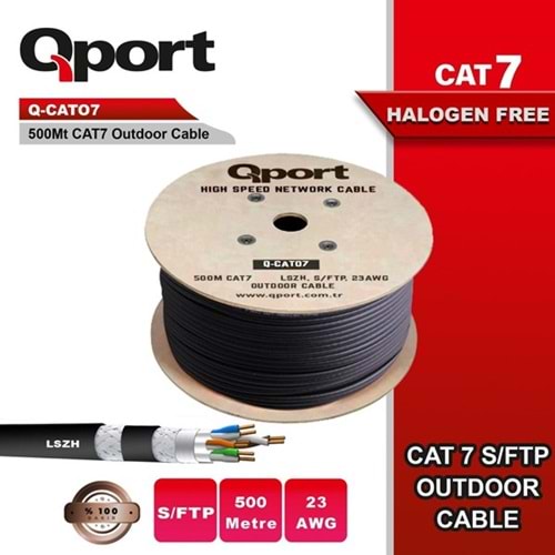 QPORT Q-CATO7 S/FTP 23AWG 500m CAT7 SİYAH KABLO (HALOGEEN FREE) FULL BAKIR