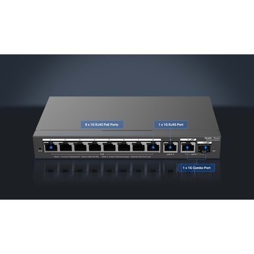 RUIJIE 8port PoE 120w 1-SFP Gigabit Yönetilebilir Switch RG-ES210GS-P