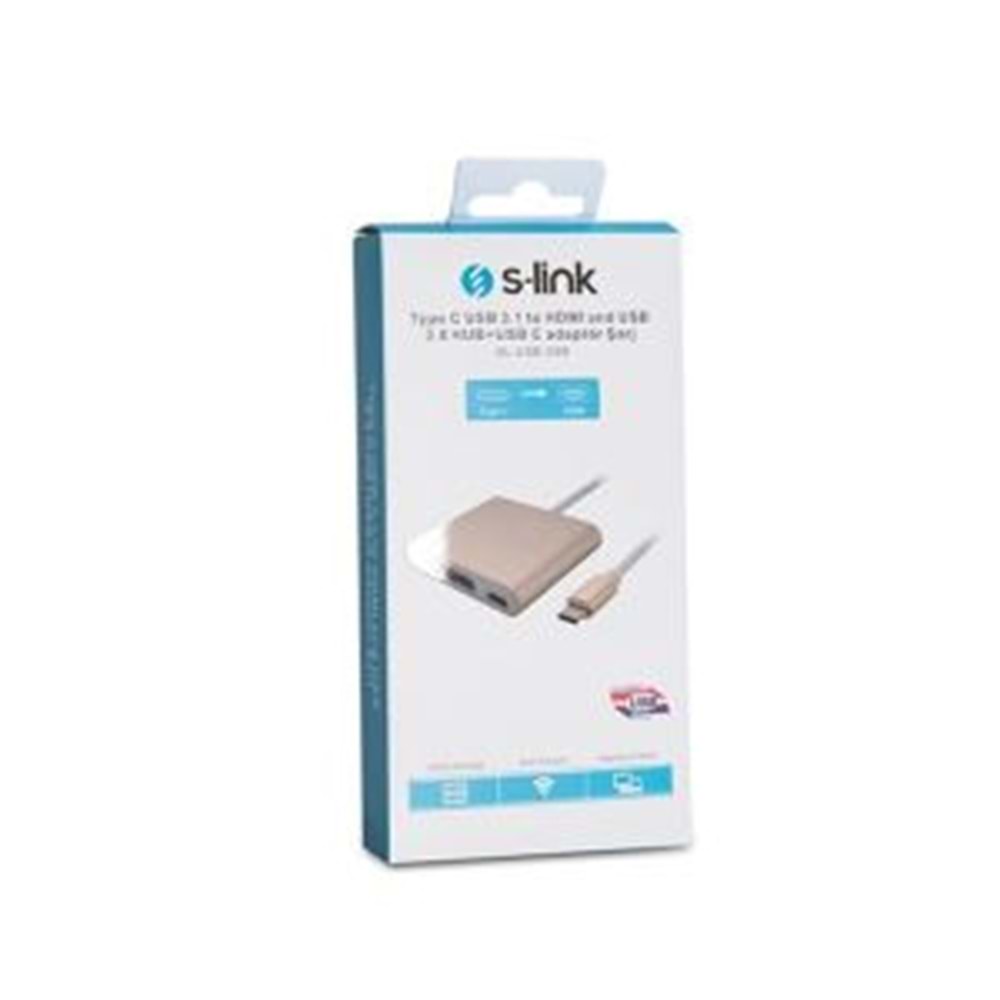 S-LINK SL-USB-C68 0.15metre TYPE-C - HDMI_USB 3.0 Çevirici Adaptör Gold 4K