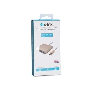 S-LINK SL-USB-C68 0.15metre TYPE-C - HDMI_USB 3.0 Çevirici Adaptör Gold 4K