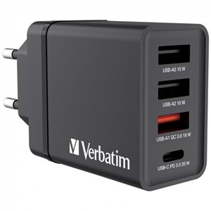 VERBATIM CHR-30EU1 30W 4 Bağlantı Noktalı USB Duvar Şarj Cihazı - Siyah