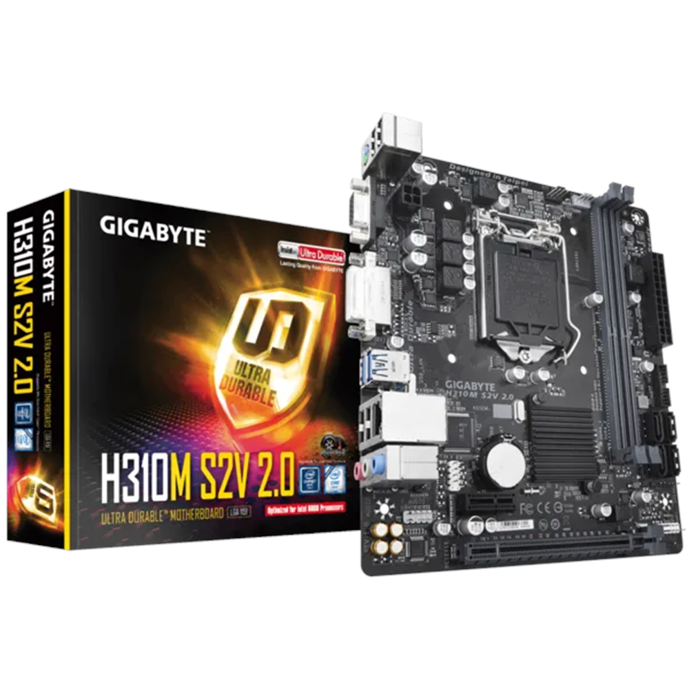 GIGABYTE H310M-S2V 2.0 DDR4 SATA3 DVI PCIe 16X v3.0 1151p v2 mATX 