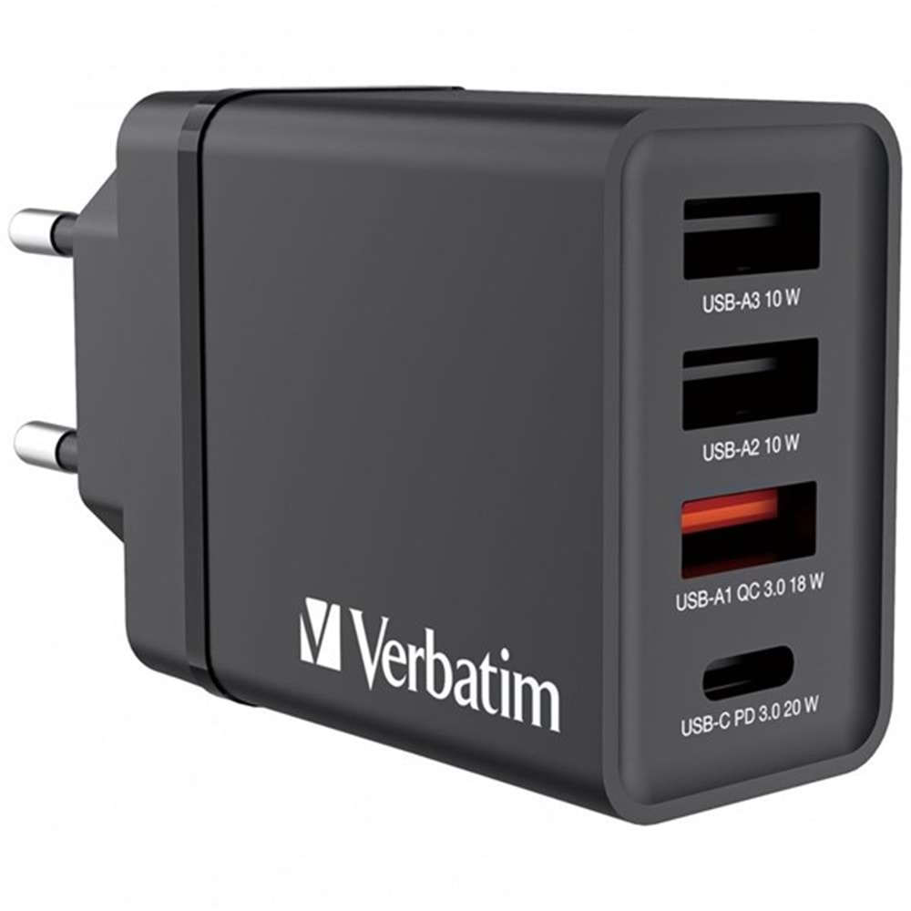 VERBATIM CHR-30EU1 30W 4 Bağlantı Noktalı USB Duvar Şarj Cihazı - Siyah