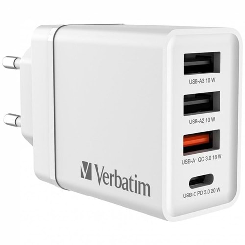 VERBATIM CHR-30EU2 30W 4 Bağlantı Noktalı USB Duvar Şarj Cihazı - Beyaz